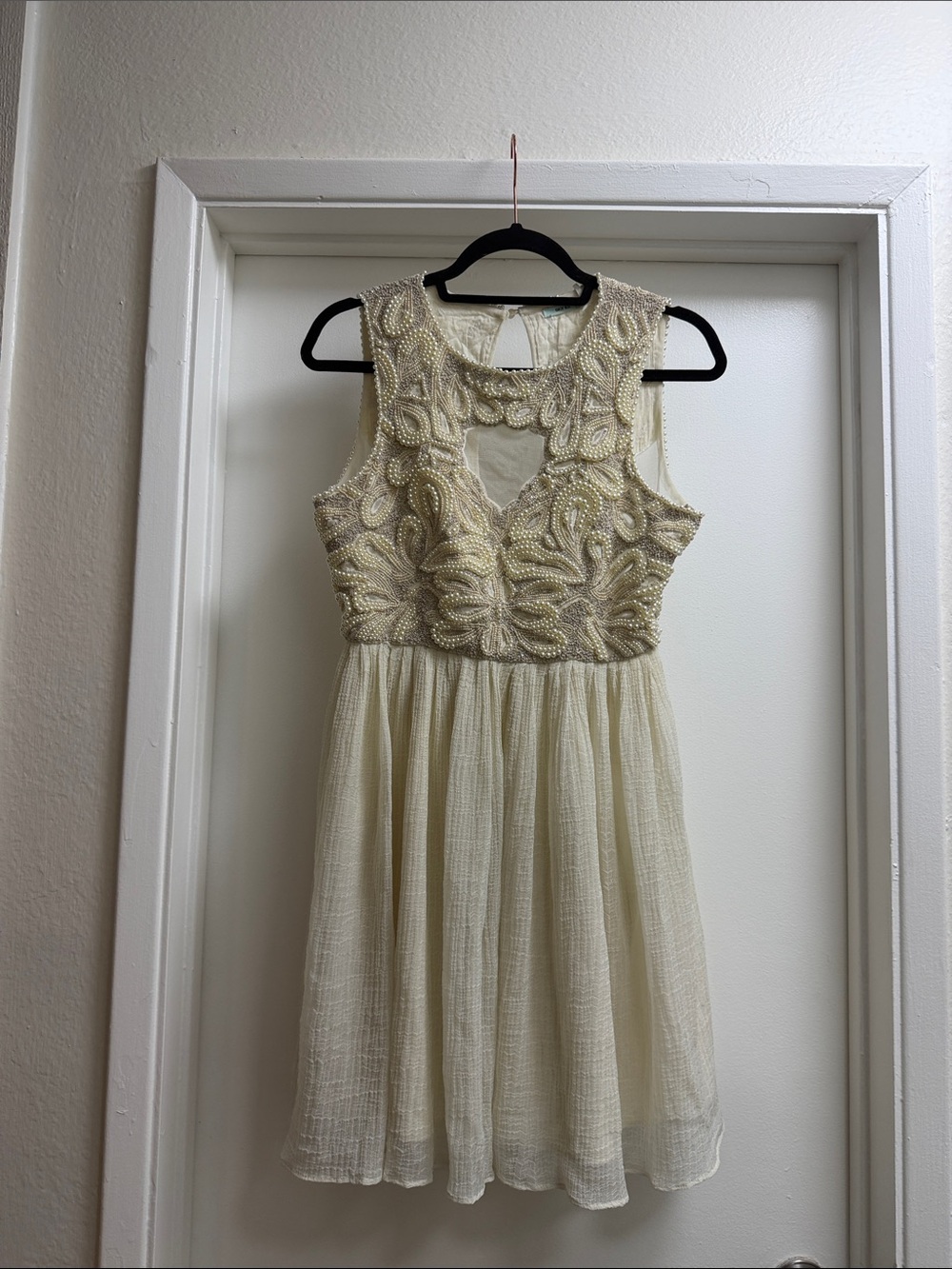 Kimchi Blue Cream Beaded Chiffon Party Dress